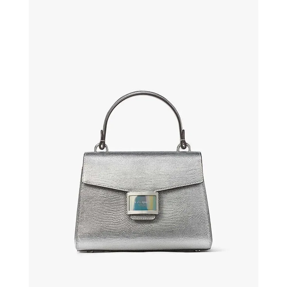 Kate Spade KF354 Katy Lizard Embossed Leather Small Top Handle Satchel Silver